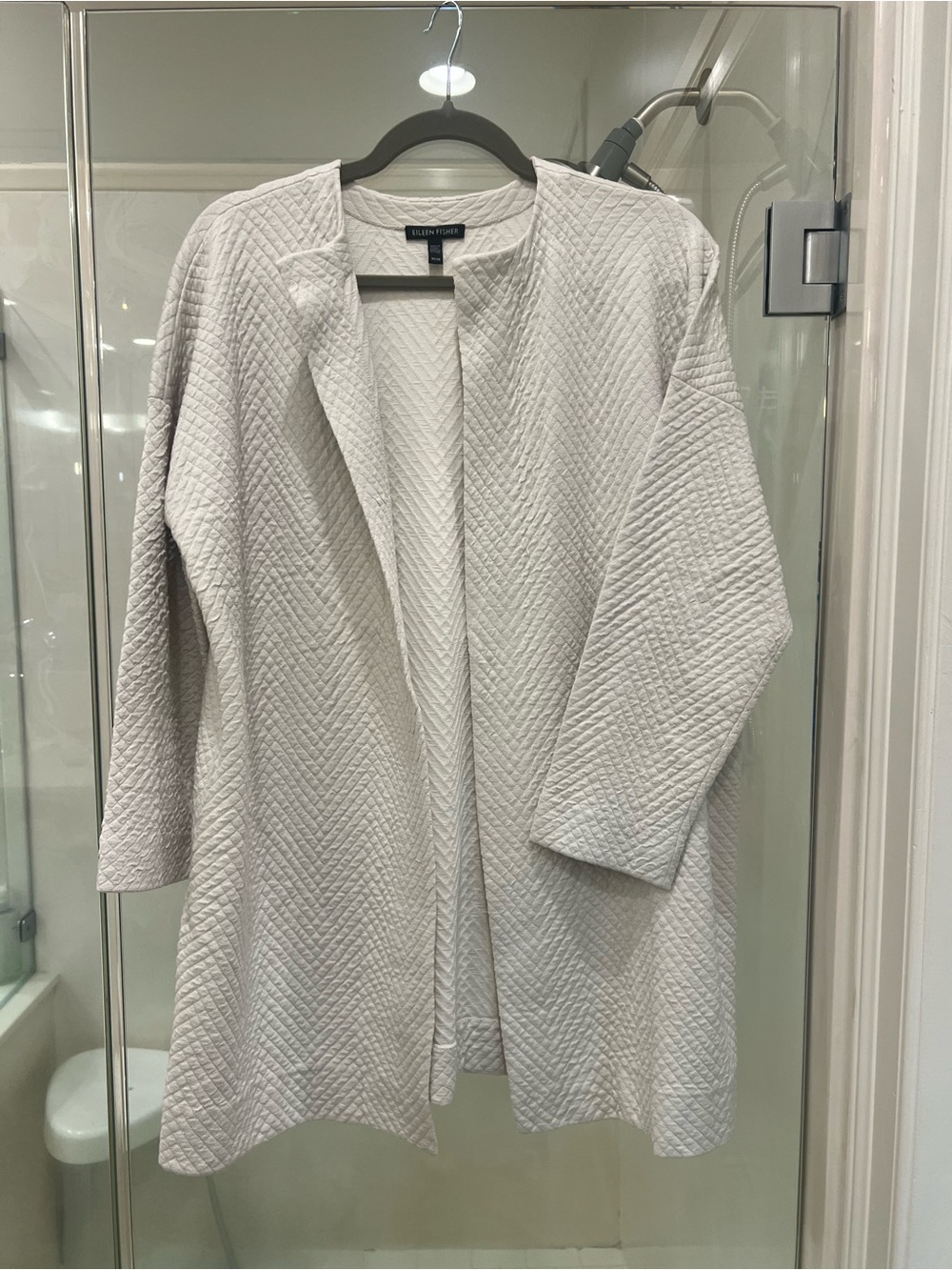 Eileen Fisher Pearl / Bone colored Quilted Open-Front Blazer